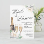 Petals And Prosecco Bridal Shower Einladung (Stehend Vorderseite)