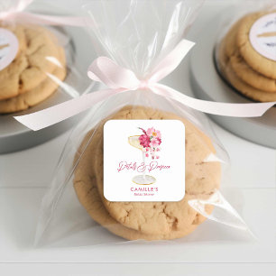 Petals and Prosecco Florale Hochzeitsdusche Gesche Quadratischer Aufkleber
