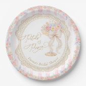 Petals and Prosecco Pink and Gold Bridal Shower Pappteller (Vorderseite)