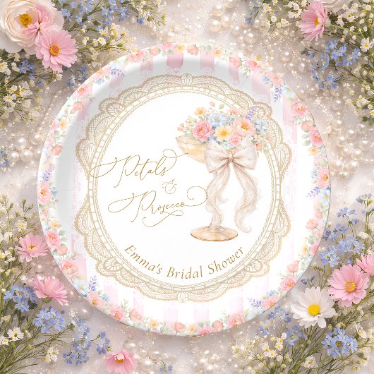 Petals and Prosecco Pink and Gold Bridal Shower Pappteller