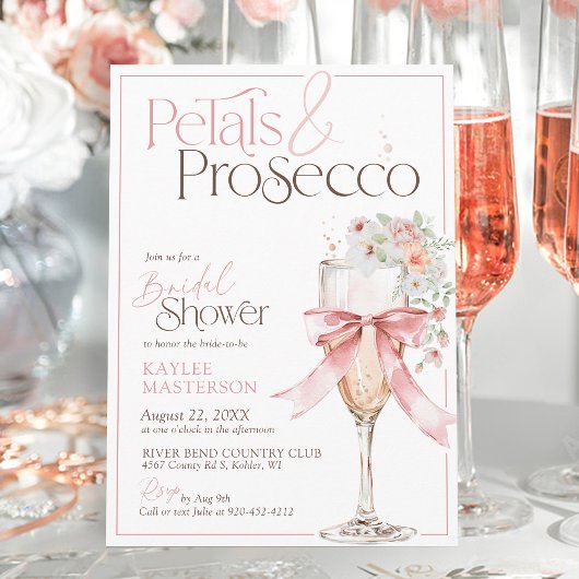 Petals and Prosecco Pink Floral Bridal Shower Einladung