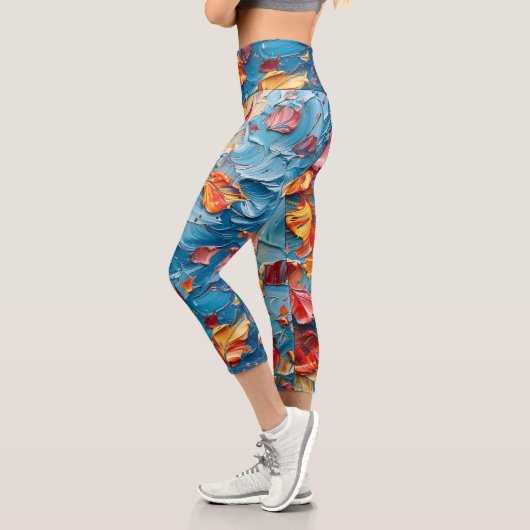 Petals in Motion – Expressive Abstract Floral Capri Leggings (Links)
