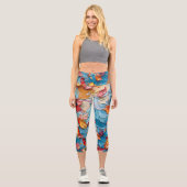 Petals in Motion – Expressive Abstract Floral Capri Leggings (Vorderseite)