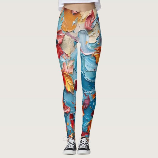 Petals in Motion – Expressive Abstract Floral Leggings (Vorderseite)