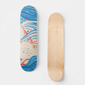 Petals on Waves Vintages japanisches Retro Muster Skateboard (Vorderseite)