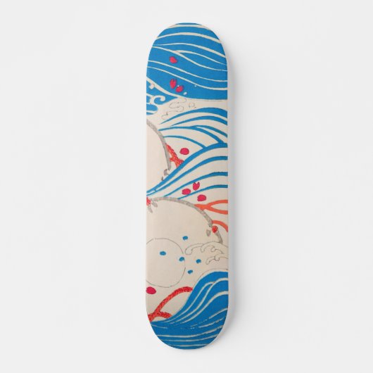 Petals on Waves Vintages japanisches Retro Muster Skateboard (Vorne)