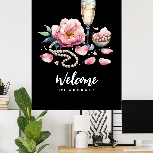 Petals Pearls Prosecco Favoriten Willkommenszeiche Poster (Heimbüro)