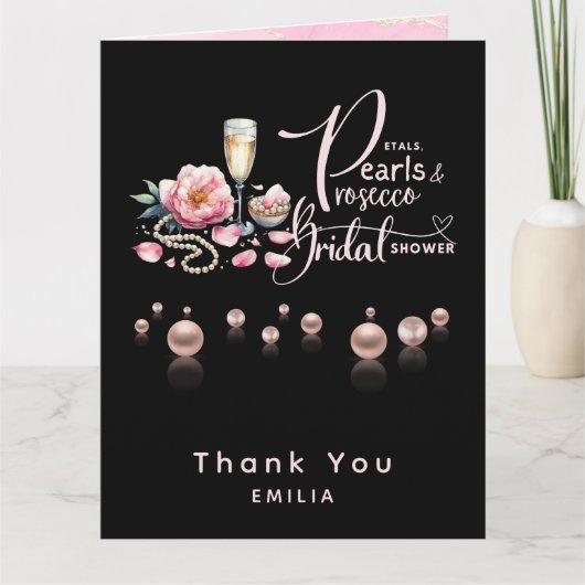 Petals Pearls Prosecco Favors Brautparty Karte (Vorderseite)