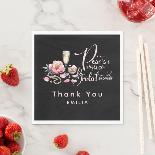 Petals Pearls Prosecco Favors Brautparty Serviette (Beispiel)