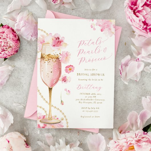 Petals, Perlen & Prosecco Bridal Dusche Einladung
