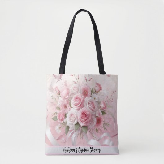 Petals & Promises: Ein rosa Rose Brautparty Tasche (Vorderseite)