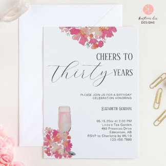 Petals & Prosecco 30. Geburtstag Blumenrosa Chic Einladung