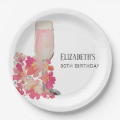 Petals & Prosecco 30. Geburtstag Blumenrosa Chic Pappteller (Vorderseite)