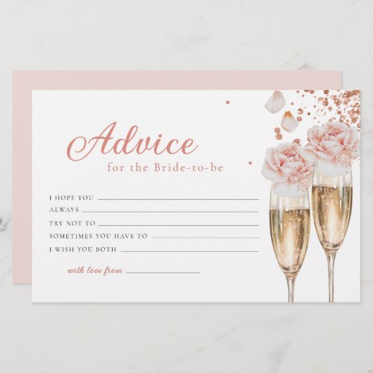 Petals & Prosecco Advice Card Brautparty Briefpapier (Vorne/Hinten)