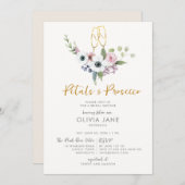 Petals Prosecco Anemones Gold Bubbly Brautparty Einladung (Vorne/Hinten)