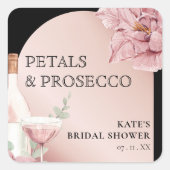 Petals & Prosecco Black & Rose Gold Brautparty Quadratischer Aufkleber (Vorderseite)