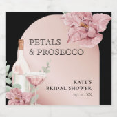 Petals & Prosecco Black & Rose Gold Brautparty Schaumweinetikett (Einzelnes Label)
