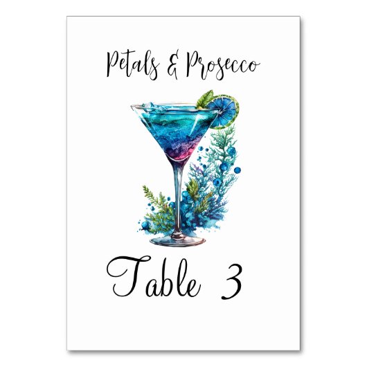 Petals & Prosecco Blue Brautparty Party Tischnummer (Rückseite)