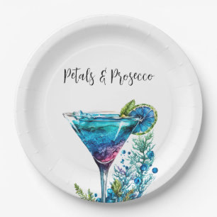 Petals & Prosecco Blue Floral Brautparty Pappteller
