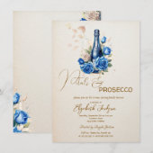 Petals & Prosecco Blue Rose Champagne Einladung (Vorne/Hinten)