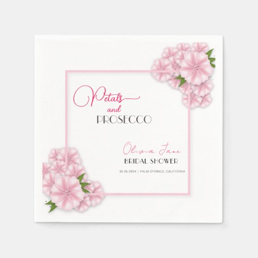 Petals & Prosecco Blumenstrauch Rosa Brautparty Serviette (Vorderseite)