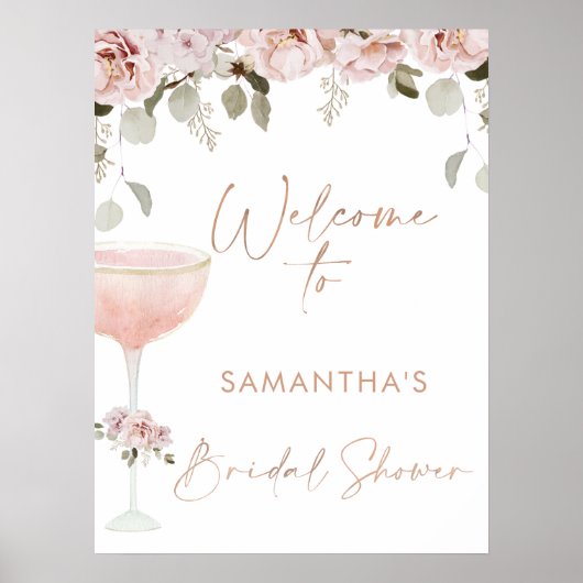 Petals Prosecco Blush Brautparty Willkommen Poster (Vorne)