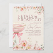 Petals & Prosecco Blush Pink Bow Bridal Shower  Einladung (Vorderseite)