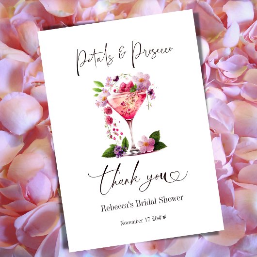 Petals & Prosecco Blush Pink Brautparty Dankeskarte