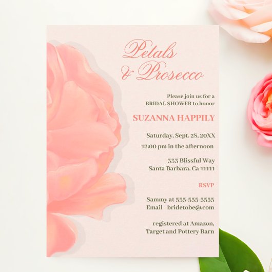 Petals & Prosecco Blush Pink Brautparty Einladung