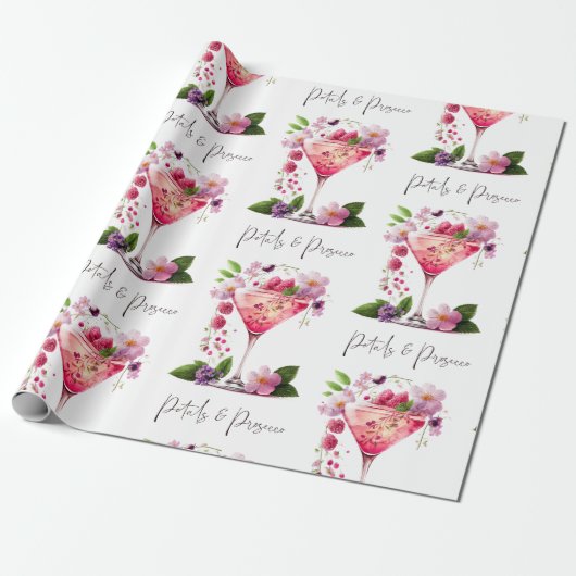 Petals & Prosecco Blush Pink Brautparty Geschenkpapier (Ungerollt)