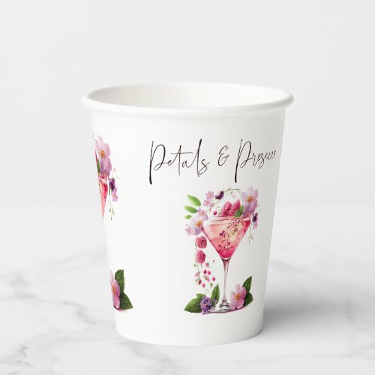 Petals & Prosecco Blush Pink Brautparty Pappbecher (Rückseite)