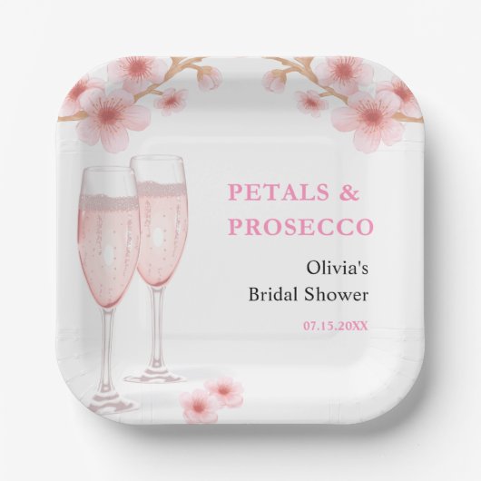 Petals & Prosecco Blush Pink Brautparty Pappteller (Vorderseite)