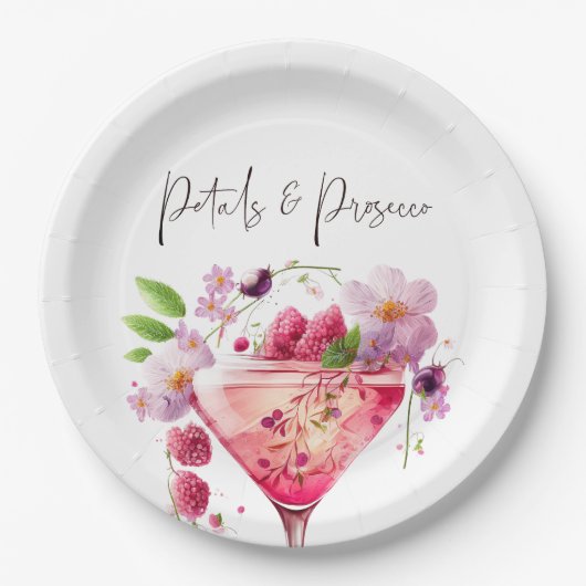 Petals & Prosecco Blush Pink Brautparty Pappteller (Vorderseite)