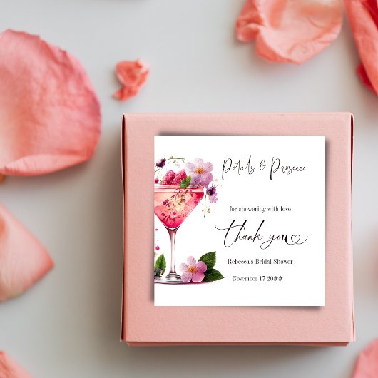 Petals & Prosecco Blush Pink Brautparty Quadratischer Aufkleber