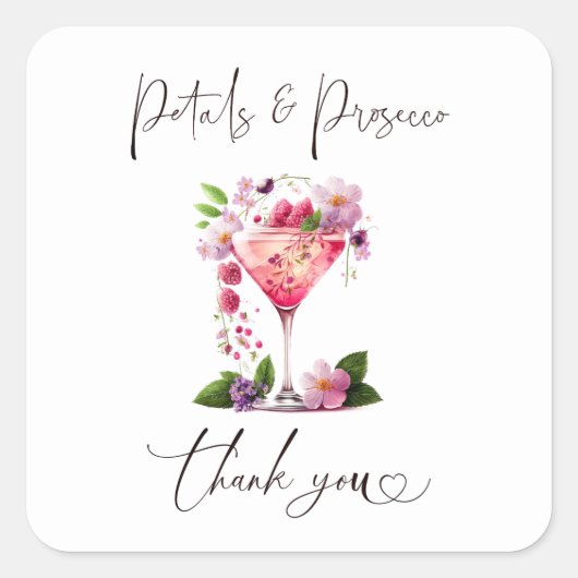 Petals & Prosecco Blush Pink Brautparty Quadratischer Aufkleber (Vorderseite)