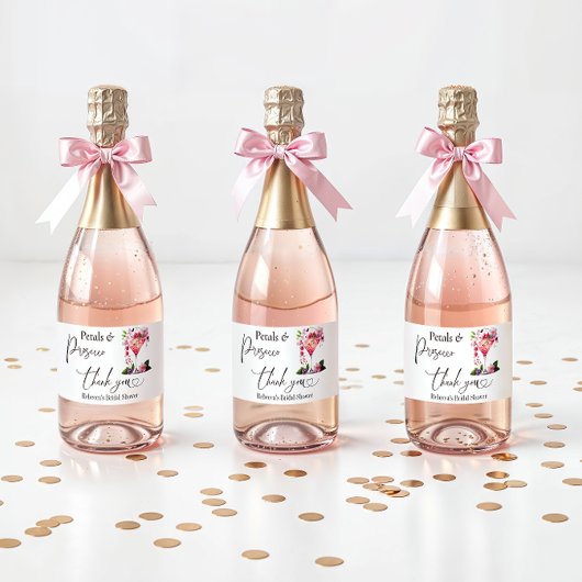 Petals & Prosecco Blush Pink Brautparty Schaumweinetikett