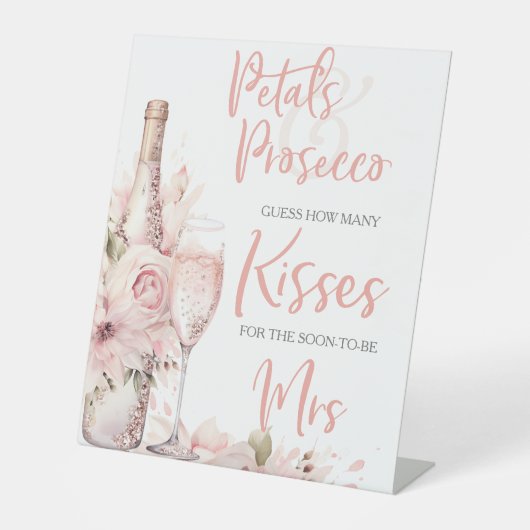 Petals & Prosecco Blush Pink Brautparty Sockelschild (Vorderseite)