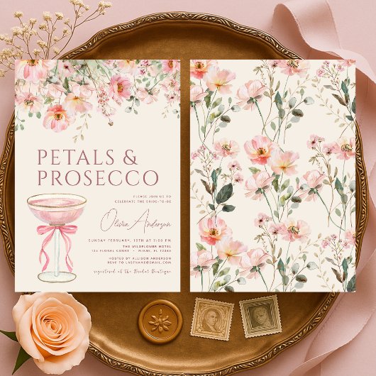 Petals & Prosecco Blush Pink Bridal Shower Einladung