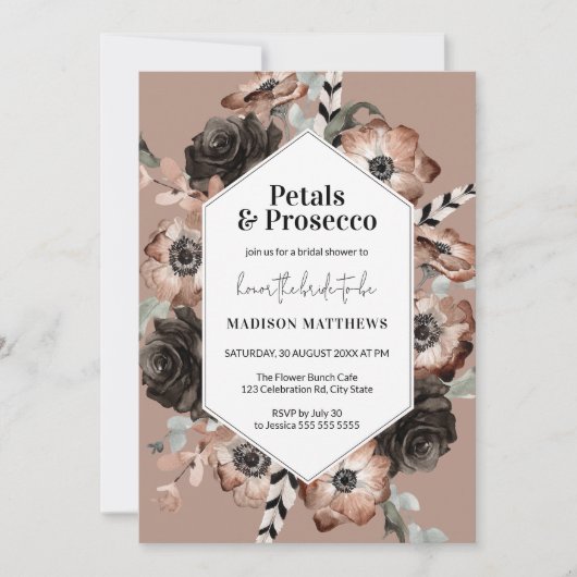 Petals & Prosecco Boho Blush Pink Brautparty Einladung (Vorderseite)