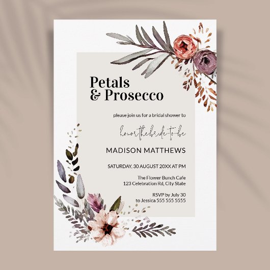 Petals & Prosecco Boho Brautparty Einladung