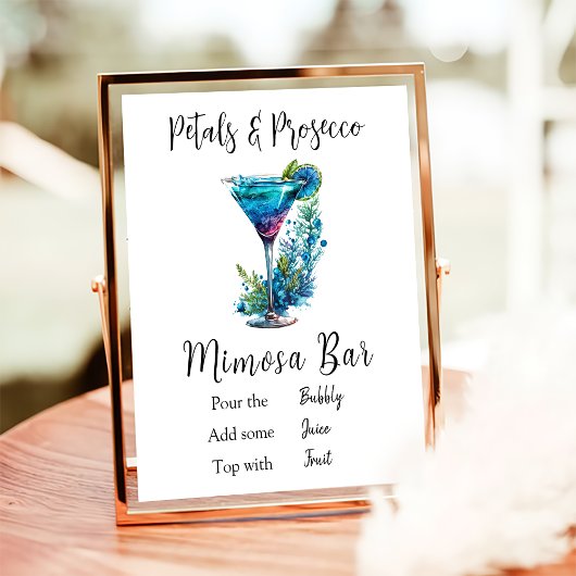 Petals & Prosecco Brautparty Blue Blume Bar Poster