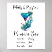 Petals & Prosecco Brautparty Blue Blume Bar Poster (Vorne)