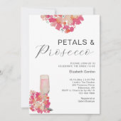 Petals & Prosecco Brautparty Blumenrosa Chic Einladung (Vorderseite)
