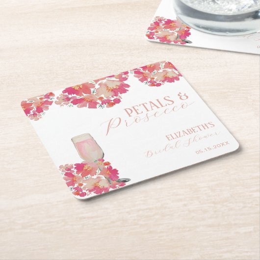 Petals & Prosecco Brautparty Blumenrosa Rechteckiger Pappuntersetzer (angewinkelt)