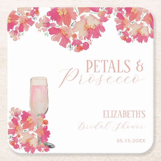 Petals & Prosecco Brautparty Blumenrosa Rechteckiger Pappuntersetzer (Vorderseite)
