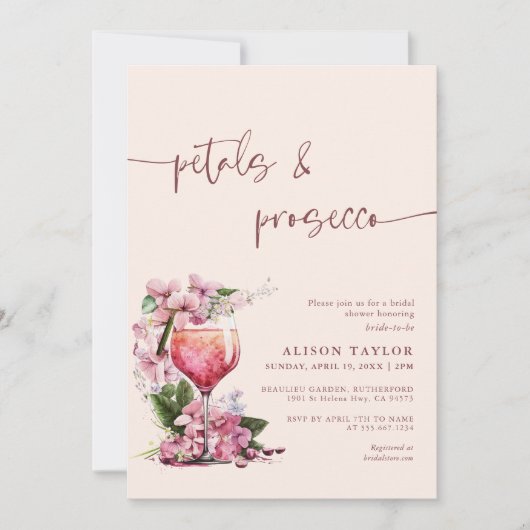 Petals & Prosecco Brautparty Boho Mauve Einladung (Vorderseite)