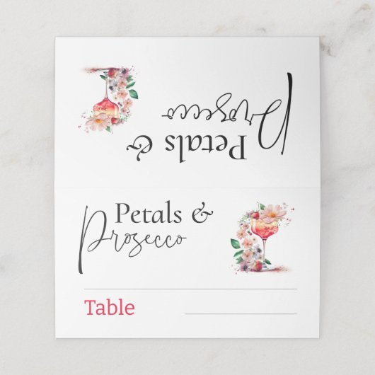 Petals Prosecco Brautparty Brunch Party Platzkarte (Außenseite Aufgefaltet)