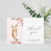 Petals & Prosecco Brautparty Dankeskarte (Stehend Vorderseite)