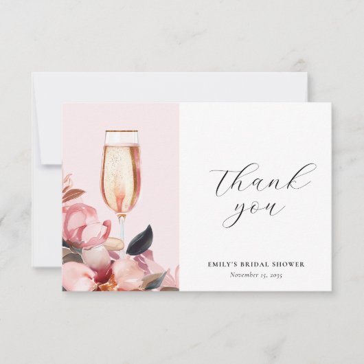 Petals & Prosecco Brautparty Dankeskarte (Vorderseite)