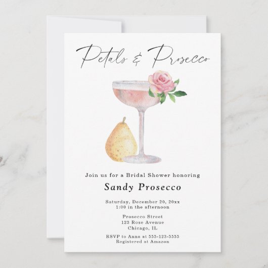 Petals & Prosecco Brautparty Einladung (Vorderseite)